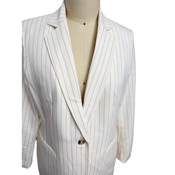 Anne Klein Vanilla Ice Latte Pinstripe Blazer Jacket Sz L NWT $139 - Picture 2 of 5